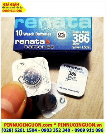 Pin Renata 386 _Pin SR43W, Pin cúc áo /Pin đồng hồ 1.55v Silver Oxide Renata 386 _Pin SR43W chính hãng _Swiss Made